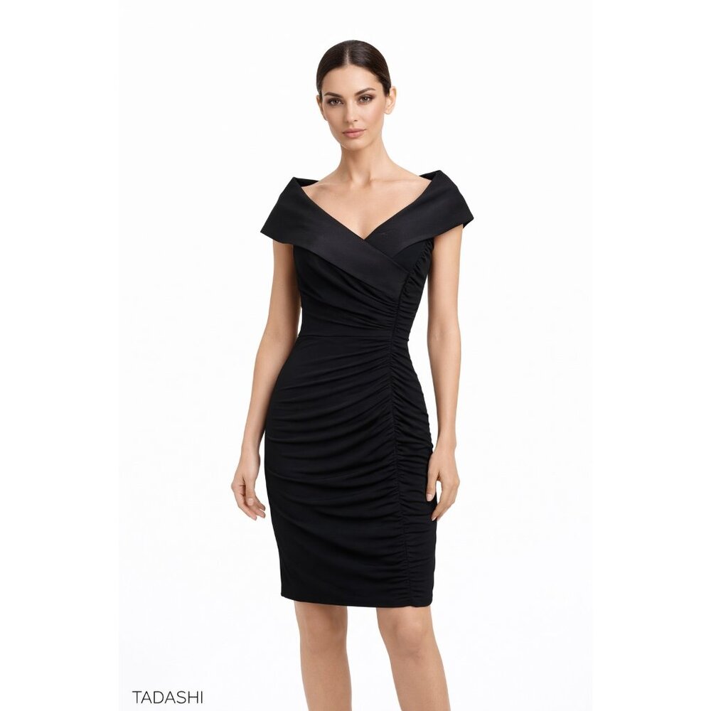 Tadashi Collection Black Off-Shoulder Ruched Dress Size M
